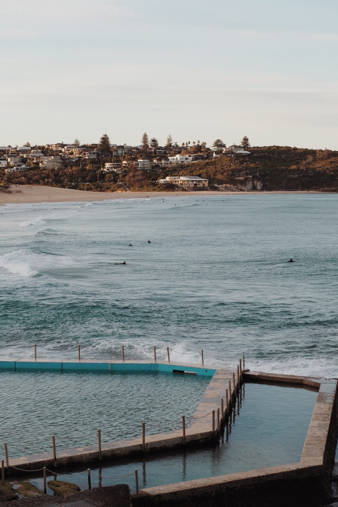 Montre Curl curl beach dans son intégralité, de sa rockpool aux habitations en passant par la plage.